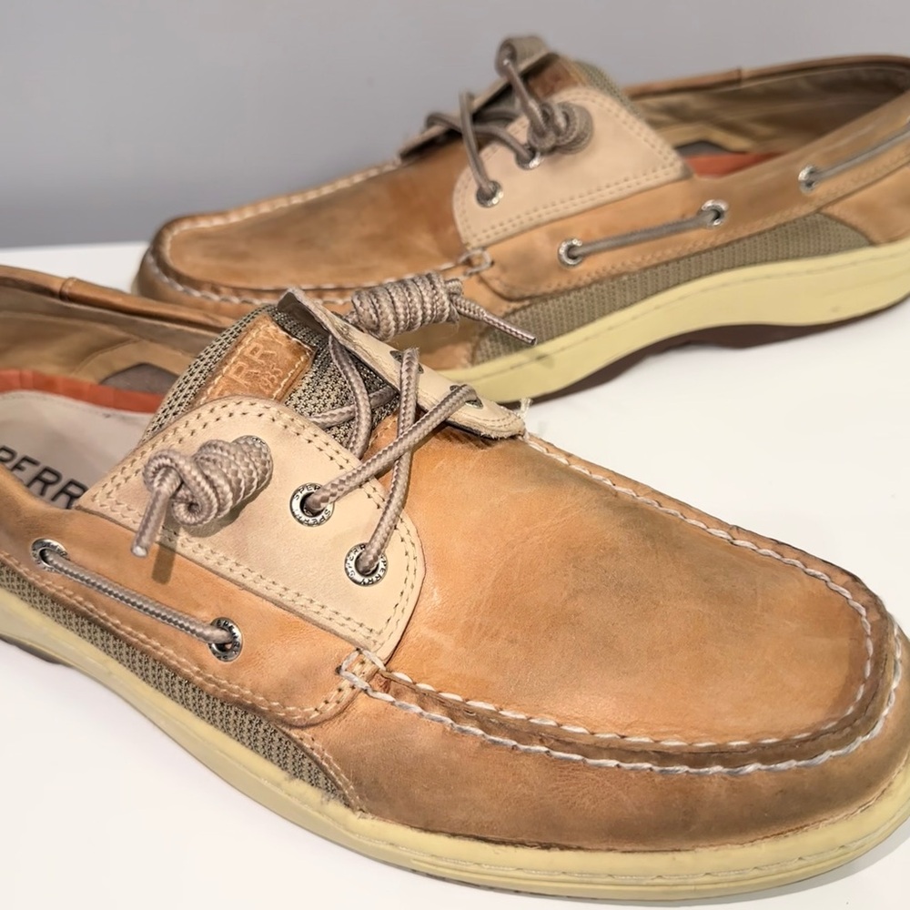EUC Men Sperry Top Sider Leather Boat Shoes Tan Size 13